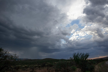 A powerful monsoon storm over a desert landscape