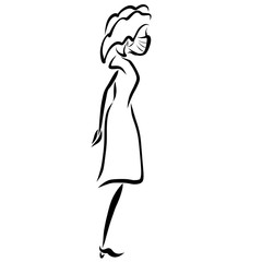 young woman in a medical mask, black outline on a white background