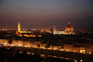 Fototapeta na wymiar Landscape of Florence with Florence Duomo seen from Michelangelo square during sunset, Tuscany, Italy
