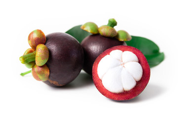 Fresh ripe mangosteen isolated on white background.