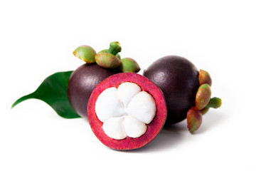 Fresh ripe mangosteen isolated on white background.