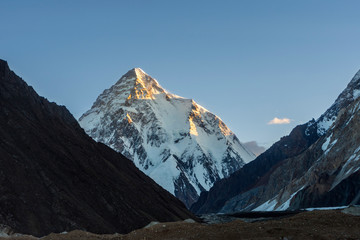 View of K2 mountain at sunrise, Karakoram, Pakistan