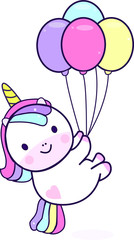 Flat unicorn fairy cartoon Pony. Perfect for Nursery kids, greeting card, baby shower girl, fabric design, Print.