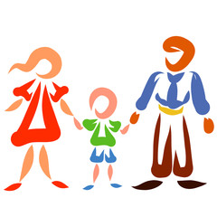 mom and dad are holding hands of their little child