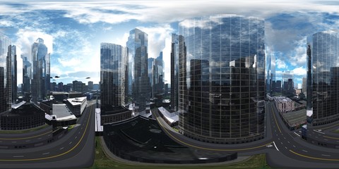 HDRI, environment map , Round panorama, spherical panorama, equidistant projection, panorama 360, cityscape, 3d rendering