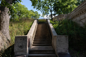 Stairs by the Ruins of the Old Dam at Dellwood Park in Lockport Illinois during the Summer