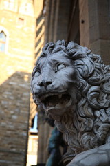 View of Lion statue at piazza della signoria in Florence, Italy