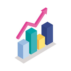 Bars chart with arrow isometric line style icon vector design