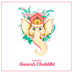 Happy Ganesh Chaturthi, Lord Ganesha with Nature Illustration.