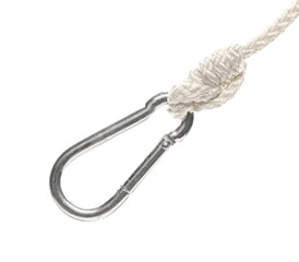 Rope with lobster clasp on white background
