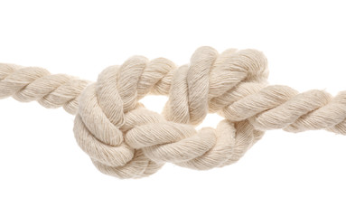 Rope with knot on white background