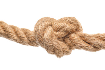 Rope with knot on white background