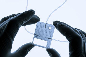 Organ on chip OOC and lab on chip LOC - microfluidic device chip that simulates biological organs...
