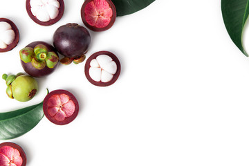 Top view Mangosteens isolated on white background.