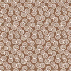 Watercolor seamless pattern with a circles in chocolate brown color palette. Abstract texture. Science background.
