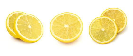 Obraz premium Collection lemon and sliced lemons fruit isolated on white background.