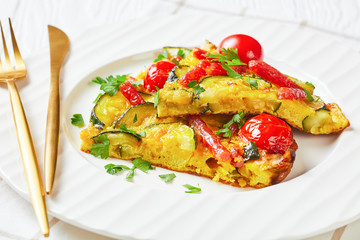 frittata, omelet on a skillet, top view