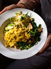 Nutritious vegetables and egg breakfast in natural light