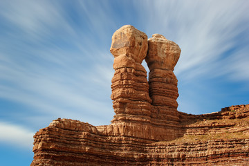 The Navajo Twins, twin rocks geologic formation in the historic pioneer towwn of Bluff, Utah
