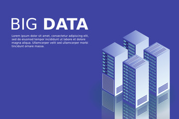 Mainframe, powered server, high technology concept, data center, cloud data storage isometric vector illustration ultraviolet background