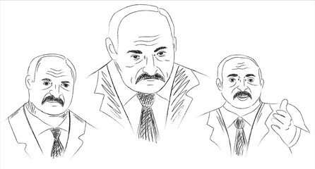 Quick sketch, doodle drawing of President of the Republic Belarus Alexander Lukashenko.Elections 2020,hand drawn painting,cartoon of the head of state.Different emotions of politician.Isolated.Vector