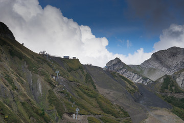 cable car on the background of the harsh mountain landscape