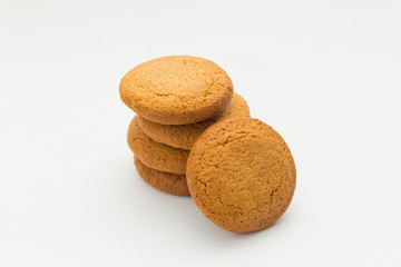 Homemade oatmeal cookie on the white background