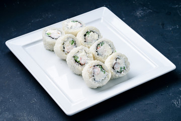sushi roll close up for menu on grey background