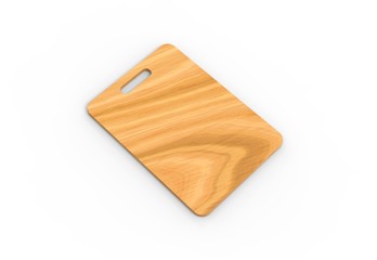 Wooden cutting board, chopping board mockup template on isolated white background, 3d illustration