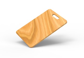 Wooden cutting board, chopping board mockup template on isolated white background, 3d illustration