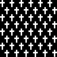 White crosses on black background. Seamless pattern. Vector illustration