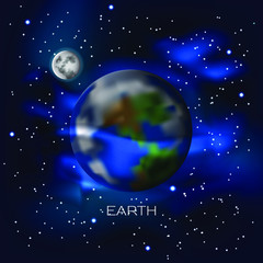 Planet Earth. Against the background of outer space with stars and cosmic dust. Vector illustration