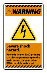 Warning Severe shock hazard sign on white background