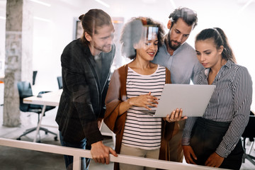 Creative managers crew working with new startup project in office. Team brainstorming.