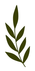Hand drawn single branch with leaves. Doodle vector illustration for logo, poster, banner, card, pattern, fabric, christmas design, clothes, paper crafts, wedding design. Elegant and simple drawing.
