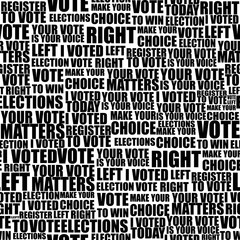 Fototapeta premium american elections vote seamless lettering pattern with democratic civil society slogans and appeal words. design for paper textile cards disposable tableware stickers