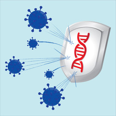 Virus germs and bacteria protection. Healthy immune system, viruses and bacteria by immunity shield. Vector illustration.