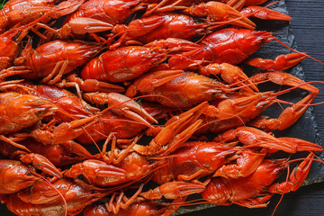 Background of beautiful, delicious boiled red crayfish