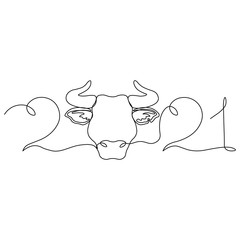 Continuous drawing of a bull symbol of 2021. Postcard in one line. holiday element for losses, calendars. vector illustration