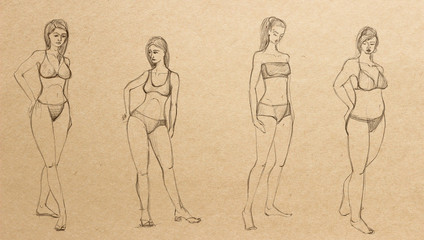 Fototapeta na wymiar hand drawing sketching art of fashion womans 