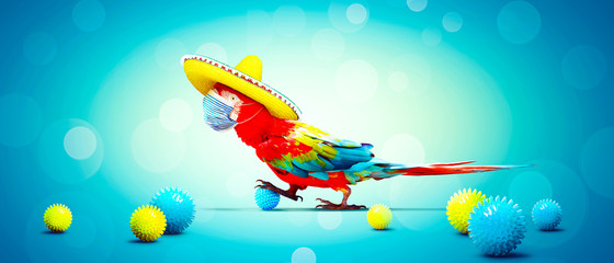 Obraz premium Macaw parrot with medical mask on vacation
