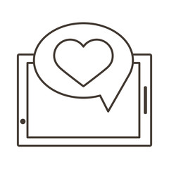 smartphone device with heart in speech bubble line style icon