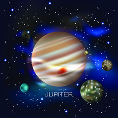 Fototapeta na wymiar Planet Jupiter. Against the background of outer space with stars and cosmic dust. Vector illustration