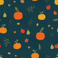 Cute hand drawn pumpkin seamless pattern, hand drawn pumpkins - great as Thanksgiving background, textiles, banners, wallpapers, wrapping - vector design