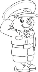 Coloring page outline of cartoon smiling military bear. Colorful vector illustration, school coloring book for kids.