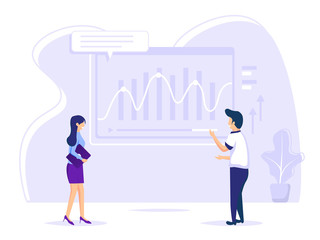 infography chart. Team workers provide detailed business data by company managers. digital concepts, remote work, and business communications.