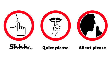 Stop, please be quiet icon (psssst ). Forbid, silence no speaking or no talking  ( shhh ). Funny vector flat icons silhouette Silent finger over lips or mouth sign. Sound off. Secret asking to silence