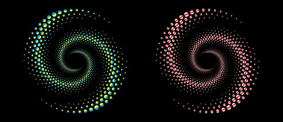 belarusian and ukrainian national flags in circles as halftone effect.