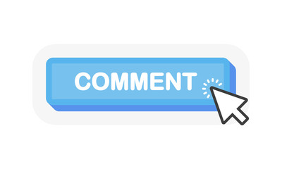 Blue comment button in flat 3D style. Social media. Modern design. Vector mouse logo. Vector illustration.