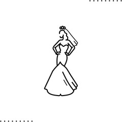 Fototapeta premium Bride, fiancee, wedding dress vector icon in outlines
